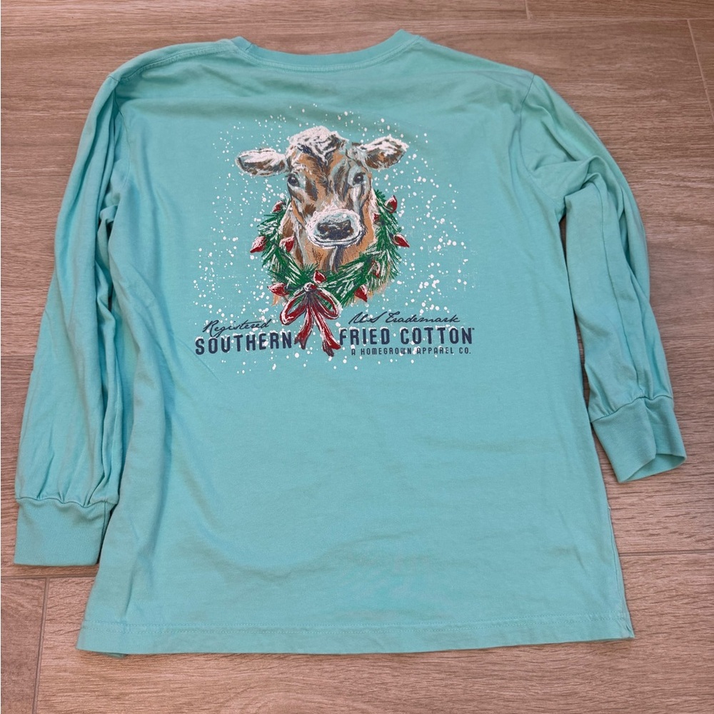 Southern Fried Cotton Kids Aqua Long Sleeve Tee